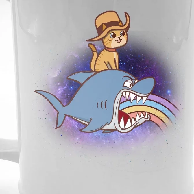 Cat Riding Shark Rainbow Bite Front & Back Beer Stein