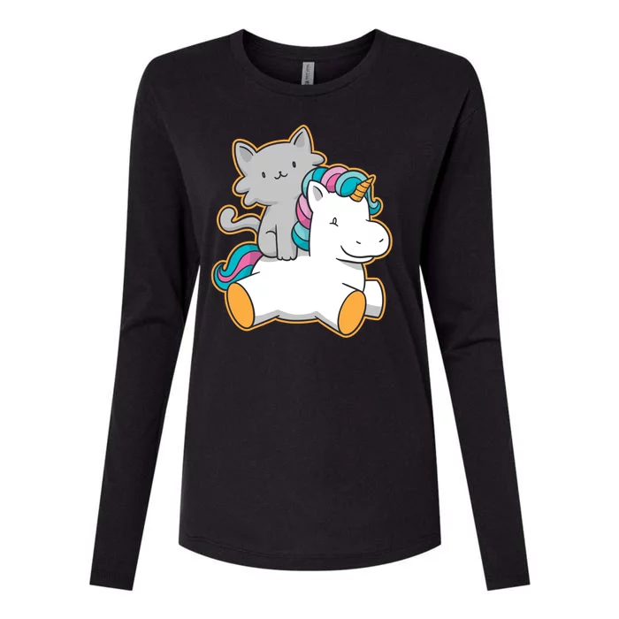 Cat Riding Unicorn Womens Cotton Relaxed Long Sleeve T-Shirt