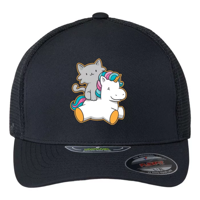 Cat Riding Unicorn Flexfit Unipanel Trucker Cap