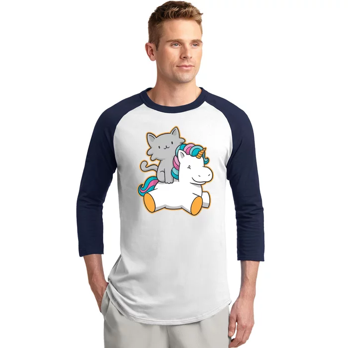 Cat Riding Unicorn Baseball Sleeve Shirt