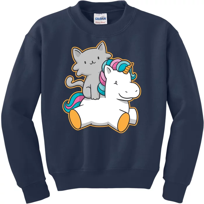 Cat Riding Unicorn Kids Sweatshirt