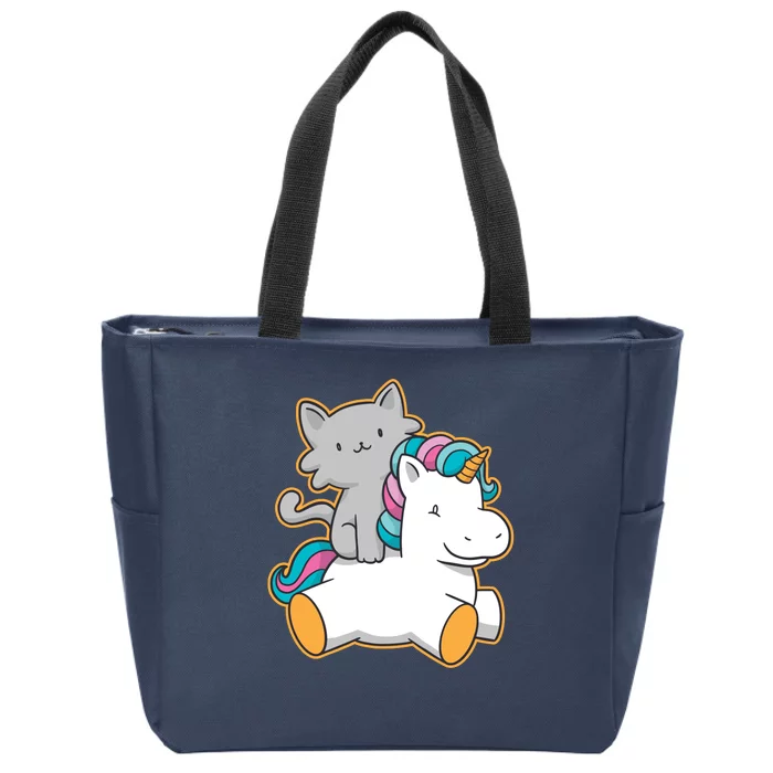 Cat Riding Unicorn Zip Tote Bag