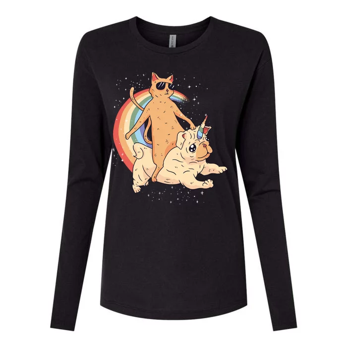 Cat Riding Unidog Funny Dog Unicorn Womens Cotton Relaxed Long Sleeve T-Shirt