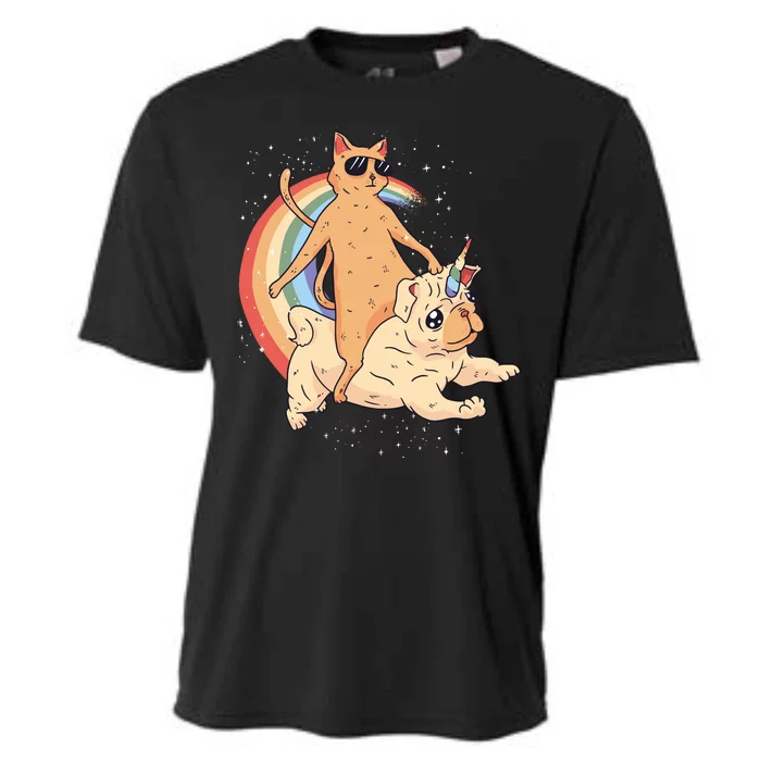 Cat Riding Unidog Funny Dog Unicorn Cooling Performance Crew T-Shirt