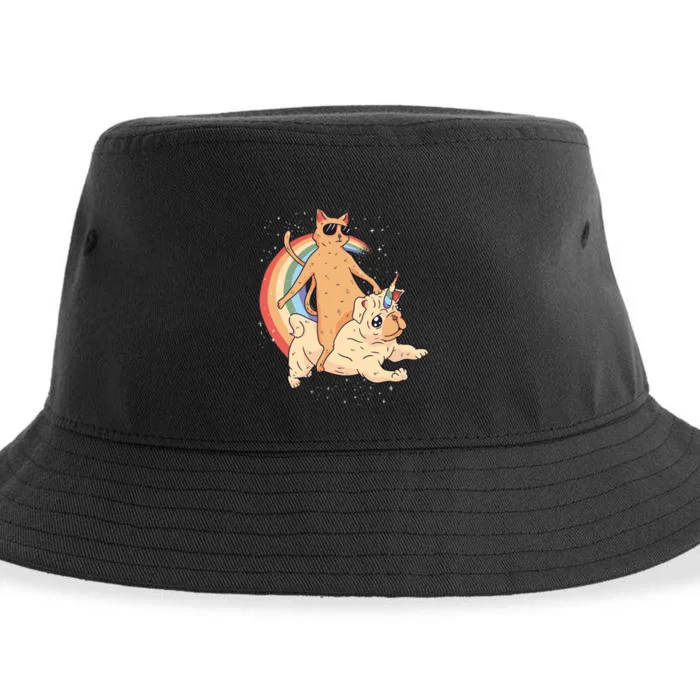 Cat Riding Unidog Funny Dog Unicorn Sustainable Bucket Hat