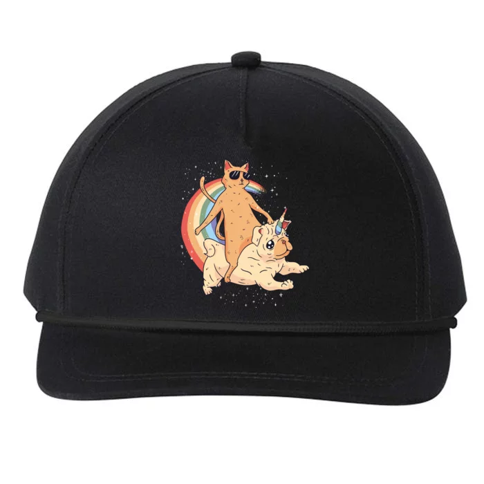 Cat Riding Unidog Funny Dog Unicorn Snapback Five-Panel Rope Hat