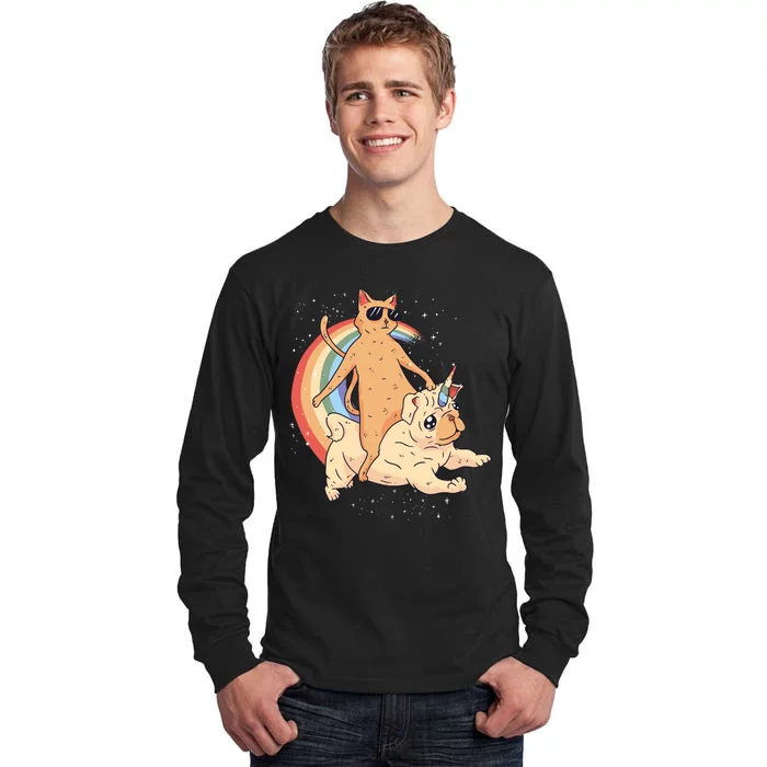 Cat Riding Unidog Funny Dog Unicorn Tall Long Sleeve T-Shirt