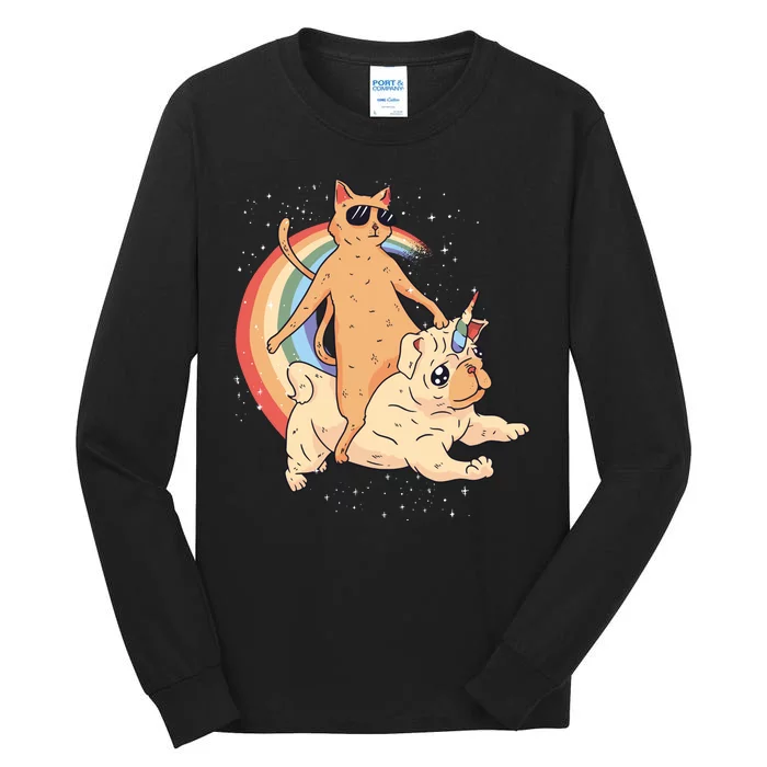 Cat Riding Unidog Funny Dog Unicorn Tall Long Sleeve T-Shirt