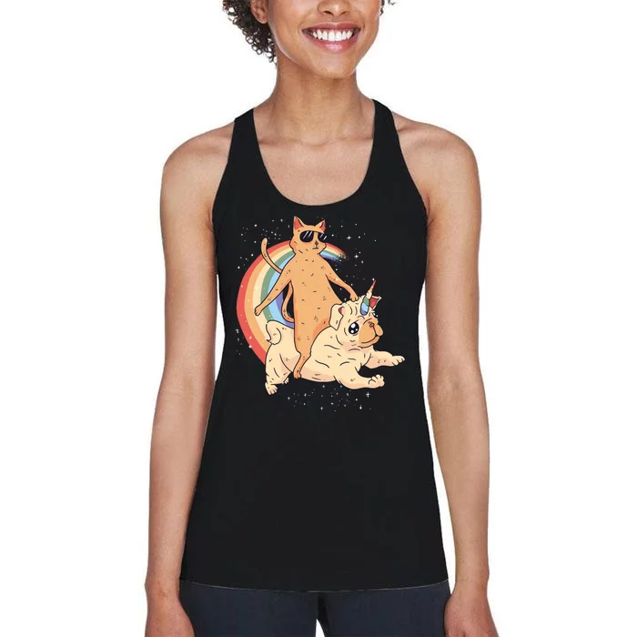 Cat Riding Unidog Funny Dog Unicorn Women's Racerback Tank