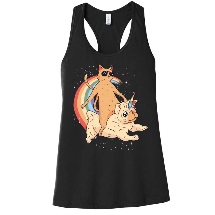 Cat Riding Unidog Funny Dog Unicorn Women's Racerback Tank