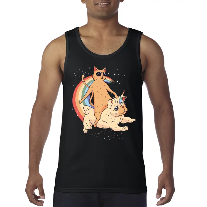 Cat Riding Unidog Funny Dog Unicorn Tank Top