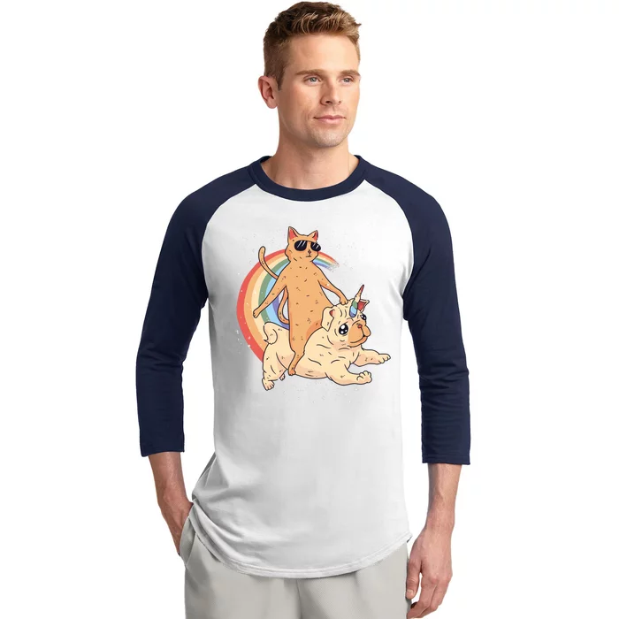 Cat Riding Unidog Funny Dog Unicorn Baseball Sleeve Shirt