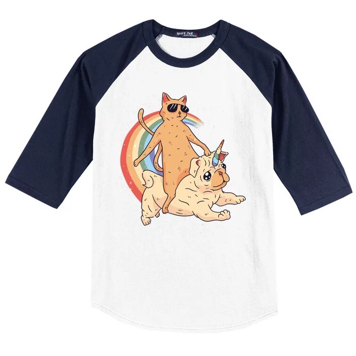 Cat Riding Unidog Funny Dog Unicorn Baseball Sleeve Shirt