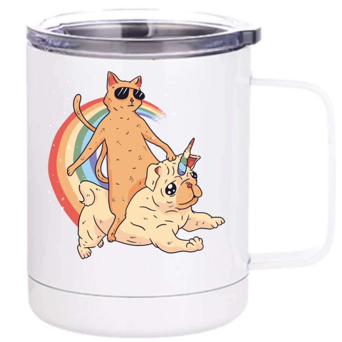 Cat Riding Unidog Funny Dog Unicorn Front & Back 12oz Stainless Steel Tumbler Cup