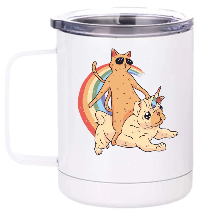 Cat Riding Unidog Funny Dog Unicorn Front & Back 12oz Stainless Steel Tumbler Cup