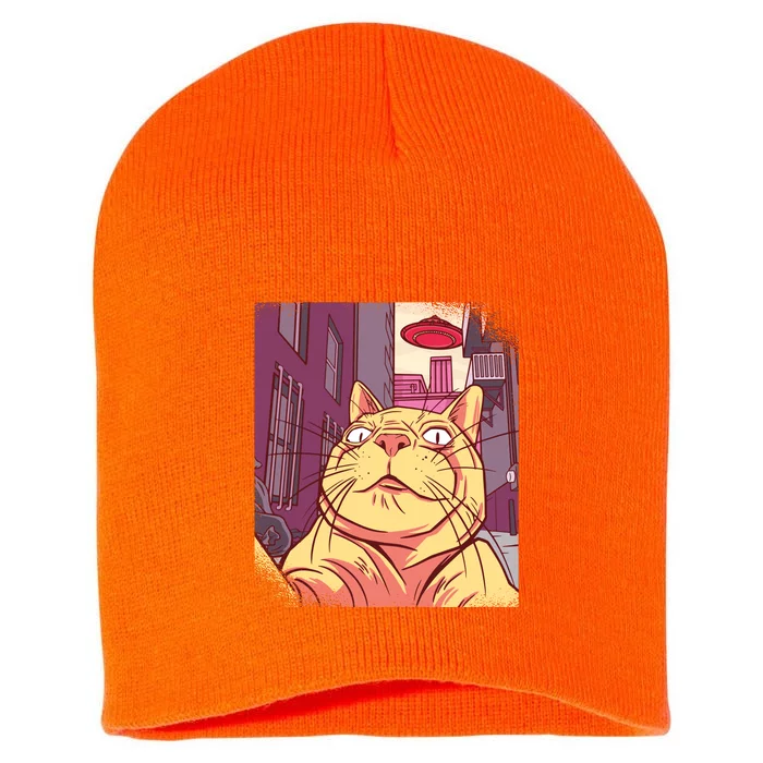 Cat Selfie Funny Short Acrylic Beanie