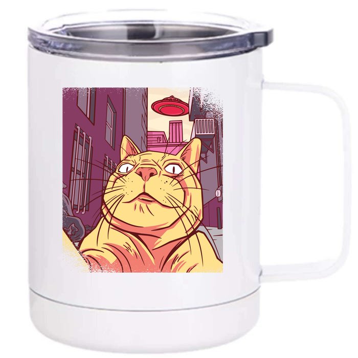 Cat Selfie Funny Front & Back 12oz Stainless Steel Tumbler Cup