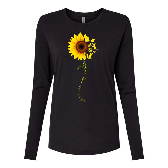 Cat Sunflower Sunshine Womens Cotton Relaxed Long Sleeve T-Shirt