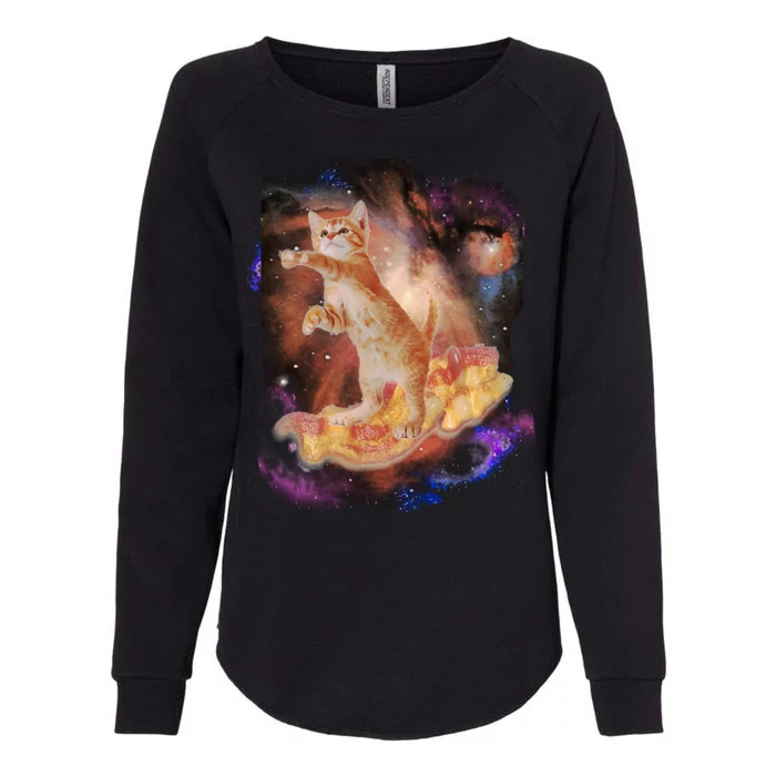 Cat Surfing Bacon In Space Womens California Wash Sweatshirt