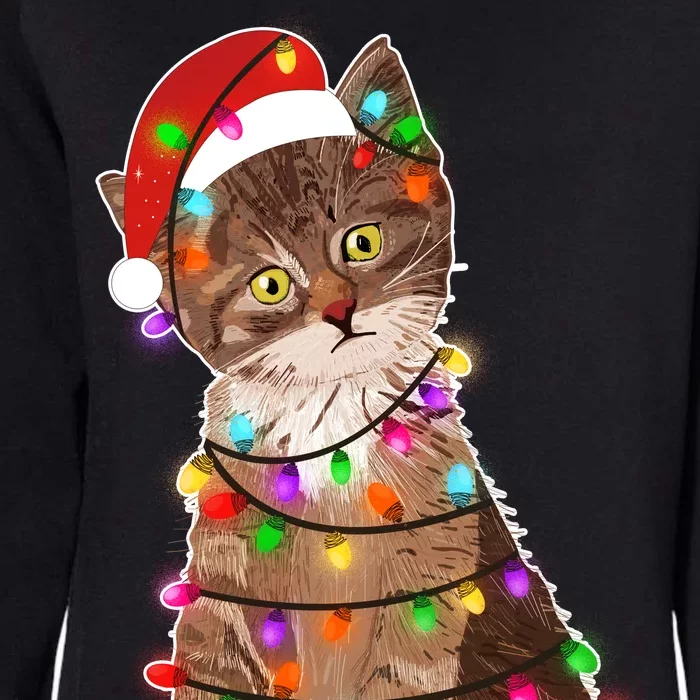 Cat Tangled in Christmas Lights Santa Kitten Womens California Wash Sweatshirt