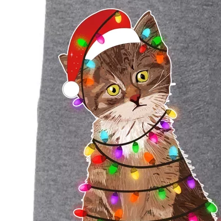 Cat Tangled in Christmas Lights Santa Kitten Doggie 3-End Fleece Hoodie