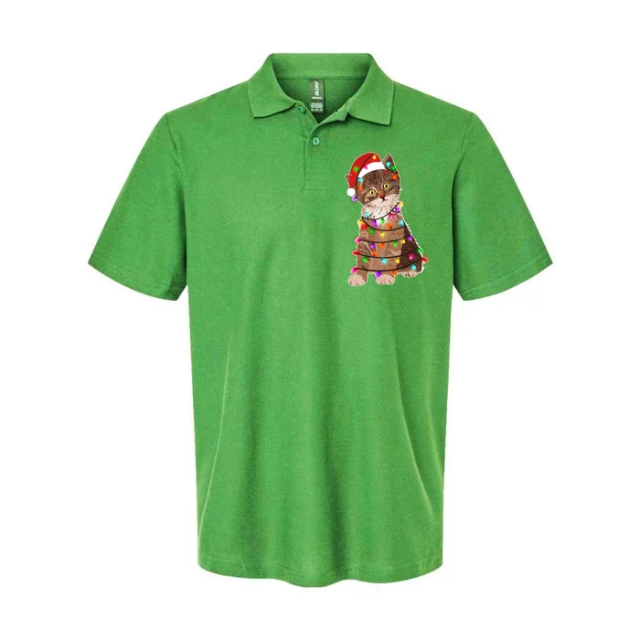 Cat Tangled in Christmas Lights Santa Kitten Softstyle Adult Sport Polo