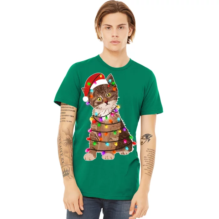 Cat Tangled in Christmas Lights Santa Kitten Premium T-Shirt