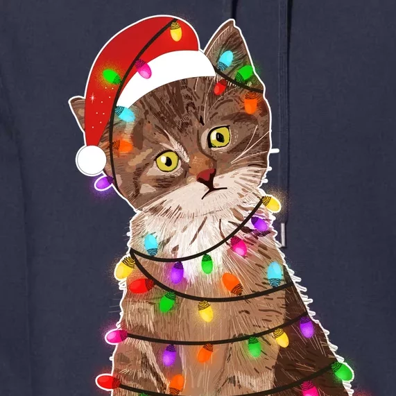 Cat Tangled in Christmas Lights Santa Kitten Premium Hoodie