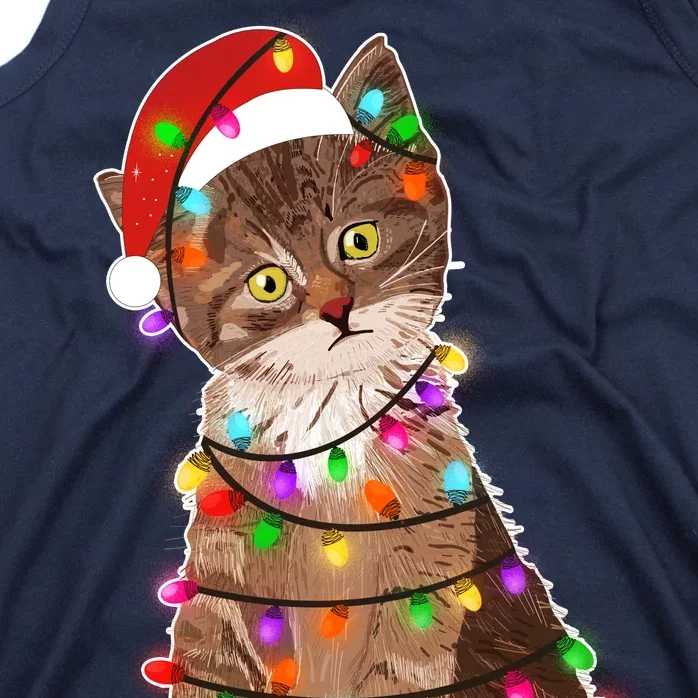 Cat Tangled in Christmas Lights Santa Kitten Tank Top TeeShirtPalace