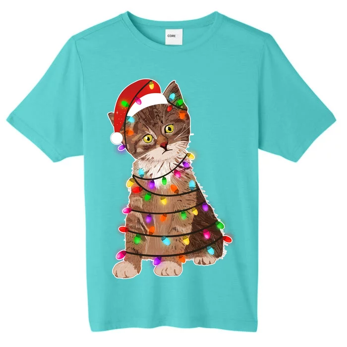 Cat Tangled in Christmas Lights Santa Kitten ChromaSoft Performance T-Shirt