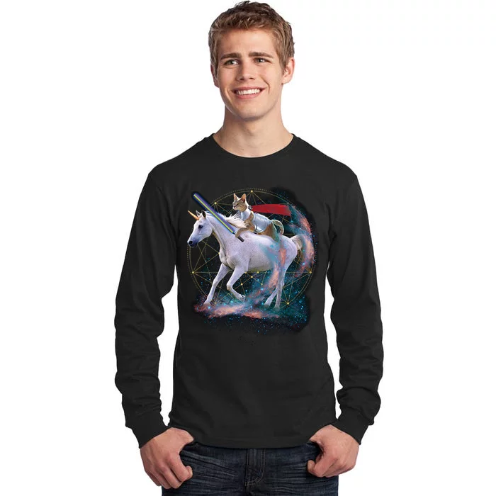 Cat Warrior Riding Unicorn Tall Long Sleeve T-Shirt