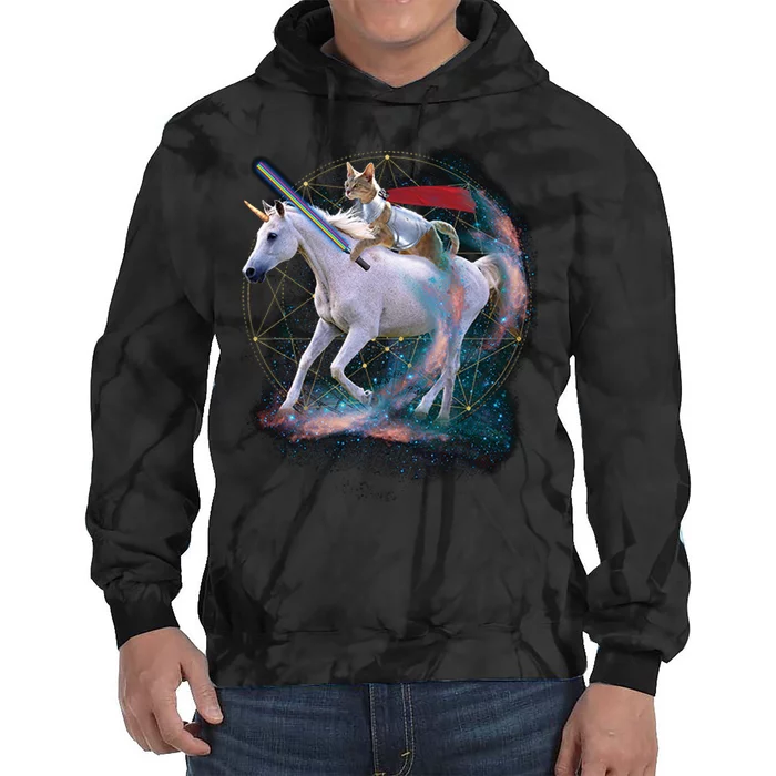 Cat Warrior Riding Unicorn Tie Dye Hoodie