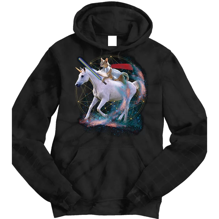 Cat Warrior Riding Unicorn Tie Dye Hoodie