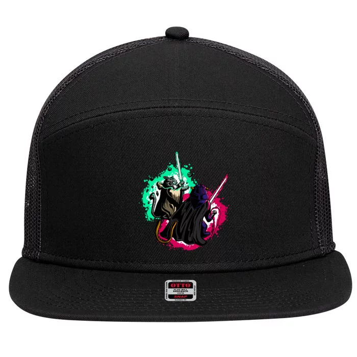 Cat Wars Light Swords Star Cats Funny 7 Panel Mesh Trucker Snapback Hat