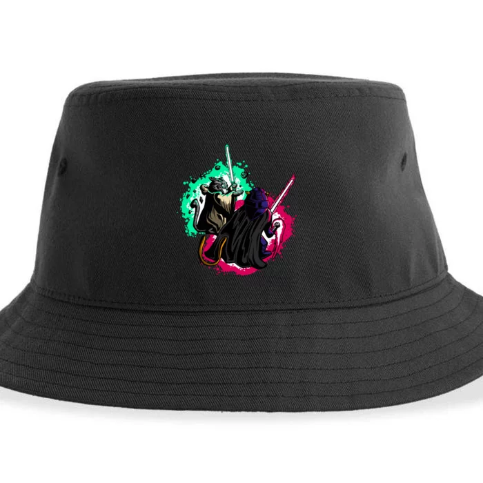 Cat Wars Light Swords Star Cats Funny Sustainable Bucket Hat