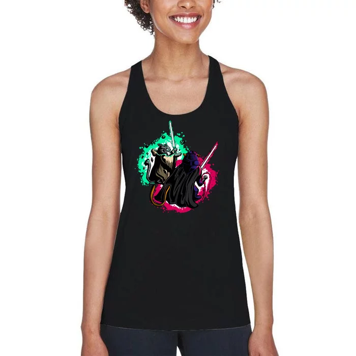 Cat Wars Light Swords Star Cats Funny Women's Racerback Tank