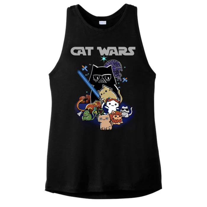 Cat Wars Meow Cat Lover Illustration Ladies Tri-Blend Wicking Tank