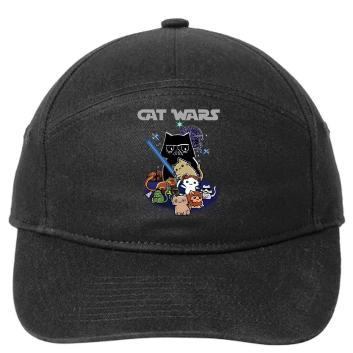 Cat Wars Meow Cat Lover Illustration 7-Panel Snapback Hat