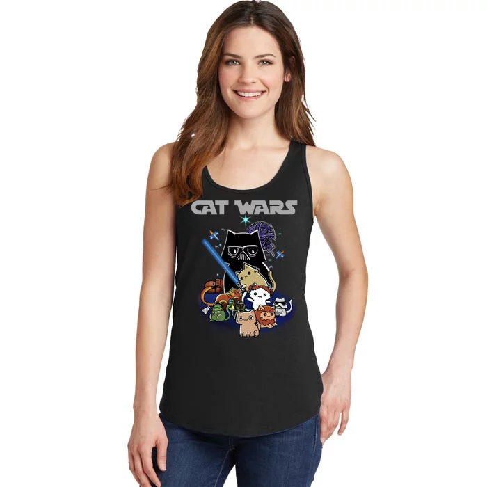 Cat Wars Meow Cat Lover Illustration Ladies Essential Tank