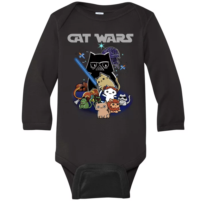 Cat Wars Meow Cat Lover Illustration Baby Long Sleeve Bodysuit