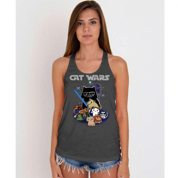 Cat Wars Meow Cat Lover Illustration Women's Knotted Racerback Tank