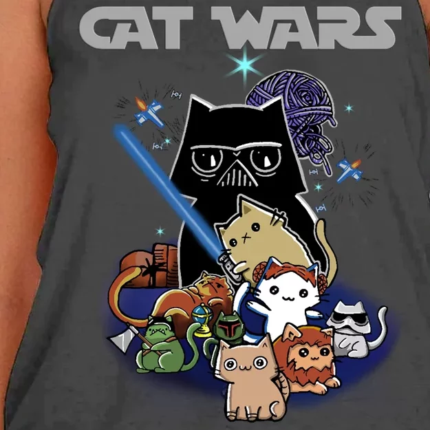 Cat Wars Meow Cat Lover Illustration Women's Knotted Racerback Tank