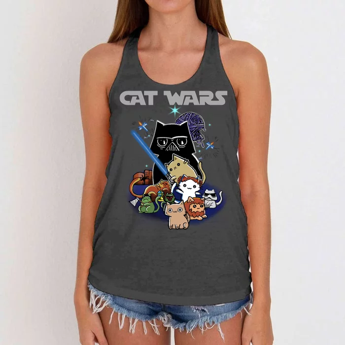 Cat Wars Meow Cat Lover Illustration Women's Knotted Racerback Tank