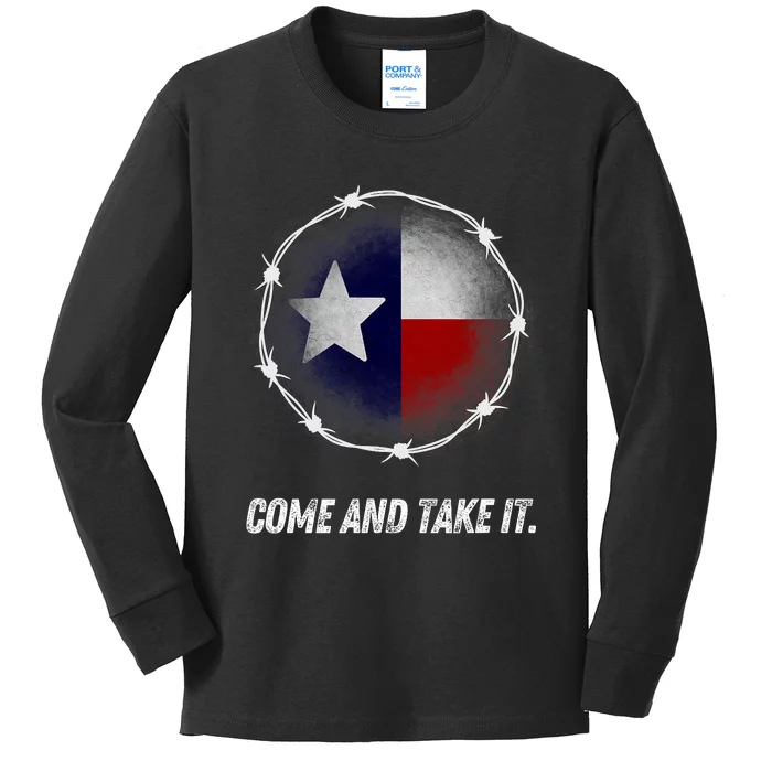 Come And Take It Texas Flag Barbed Wire Patriotic Usa Kids Long Sleeve Shirt