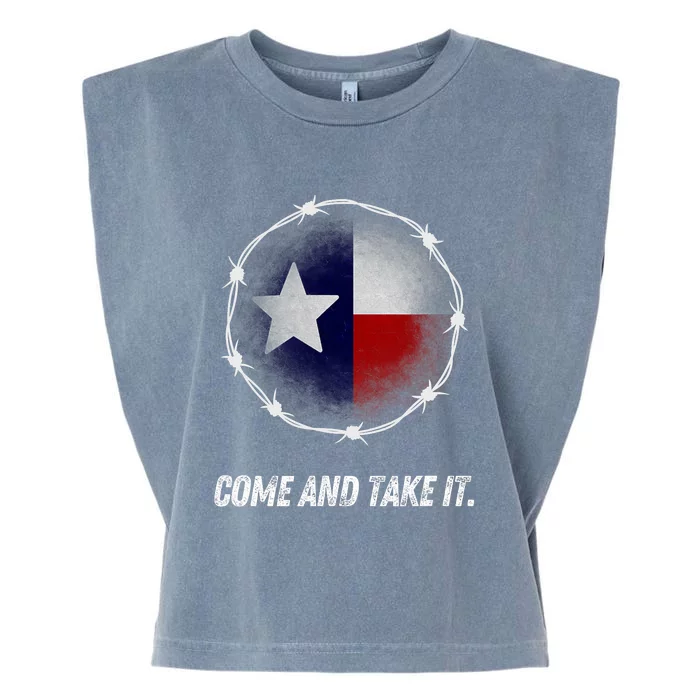 Come And Take It Texas Flag Barbed Wire Patriotic Usa Garment-Dyed Women's Muscle Tee