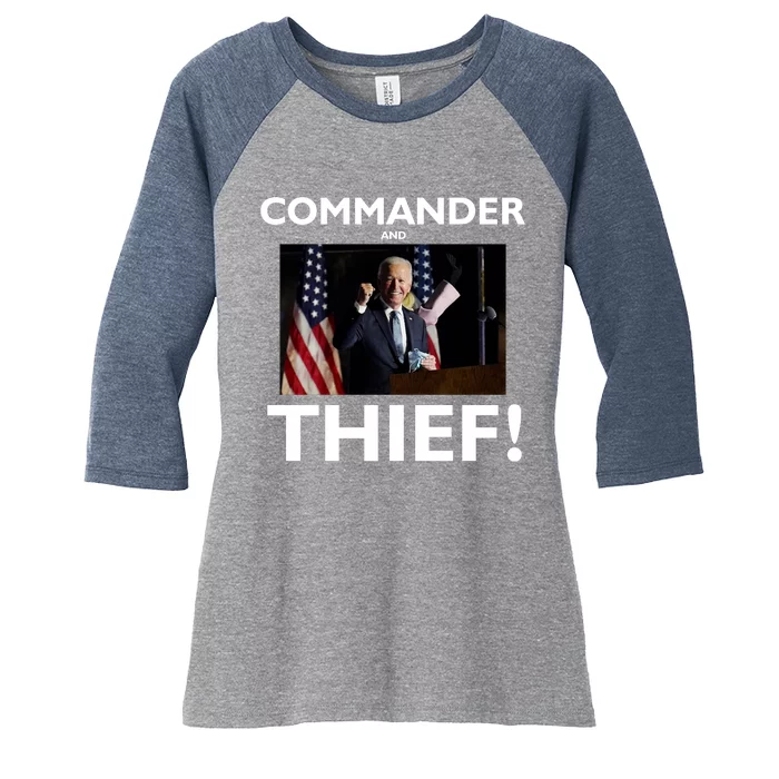 Commander and Thief Joe Biden Women's Tri-Blend 3/4-Sleeve Raglan Shirt