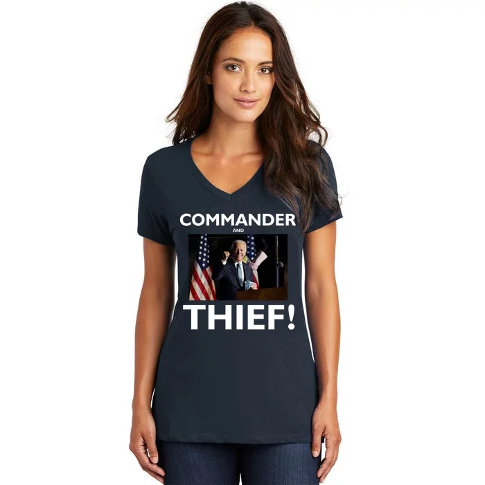 Commander and Thief Joe Biden Women's V-Neck T-Shirt