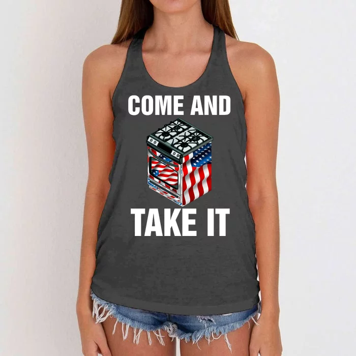 Come And Take President Joe Biden Ban Gas Stoves Funny Women's Knotted Racerback Tank