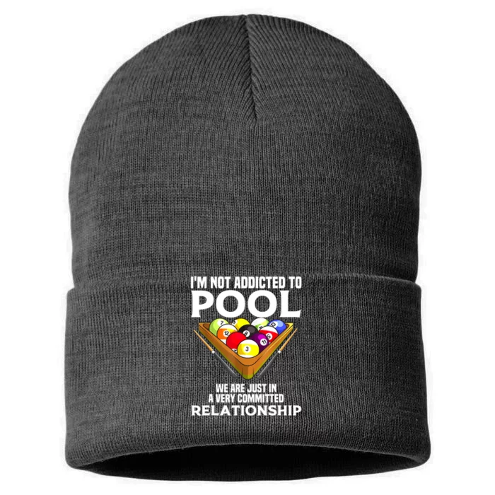 Cool Addicted To Billiards Funny Pool Player Gift Sustainable Knit Beanie