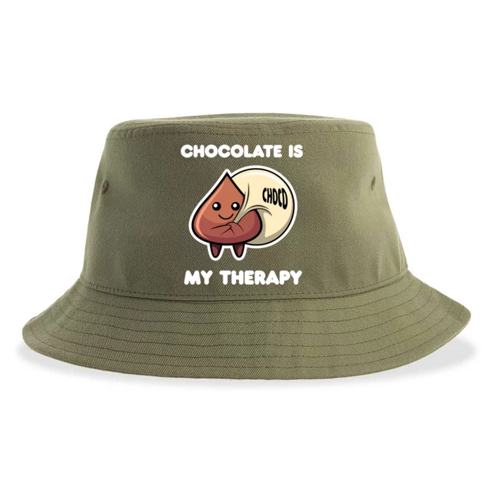 Chocolate As Therapy Ironic Saying Chocolate Lover Gift Sustainable Bucket Hat